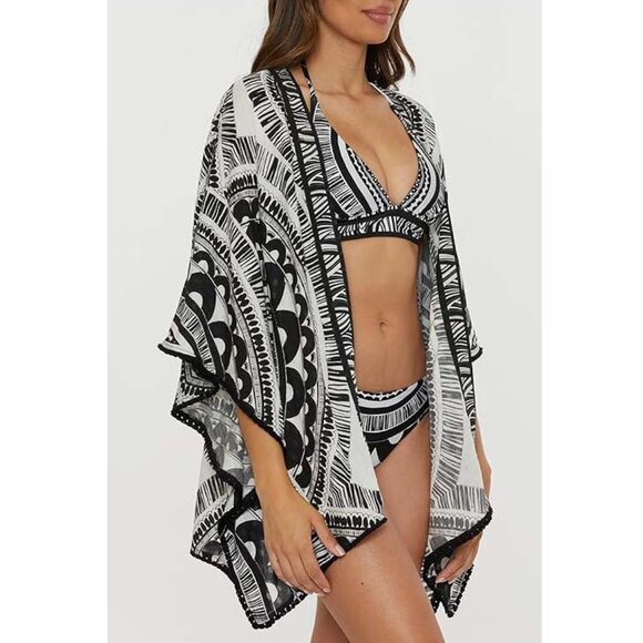 NWT Trina Turk Hula Fringe Kimono Cover Up Tunic One Size - Picture 2 of 3